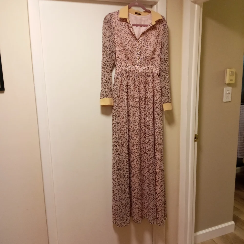 Lucio Women's Dress Floral Long Sleeve button to waist shirt dress sz M - Picture 5 of 12